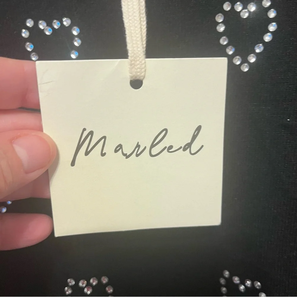 Marled Black Crew Neck Sweater Heart Rhinestones Size XSmall NWT - Picture 5 of 9